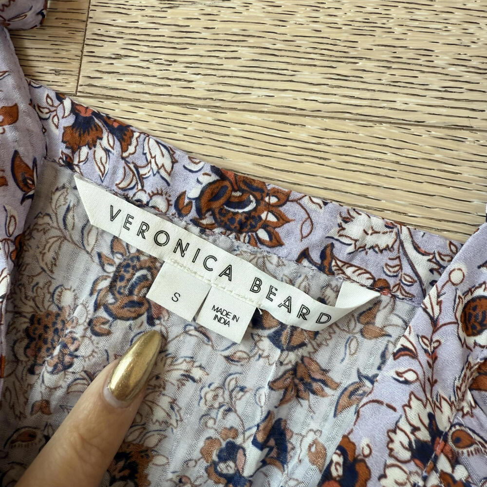 Veronica Beard Windansea Floral Print Maxi Dress Lavendar Bow Straps - Picture 3 of 7